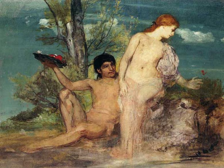 Lovers in Front of a Shrubbery; Calypso and Ulysses by Arnold Bocklin, 1864